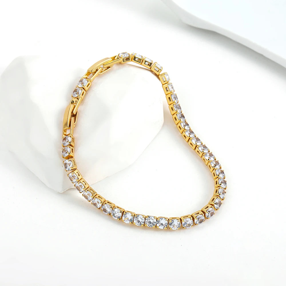Gold Color Tennis Bracelet – Cubic Zirconia Stainless Steel