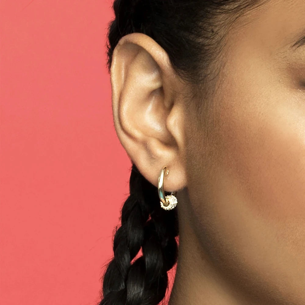 Small Gold Tone Huggie Hoop Earrings stainless Steel with CZ Charm