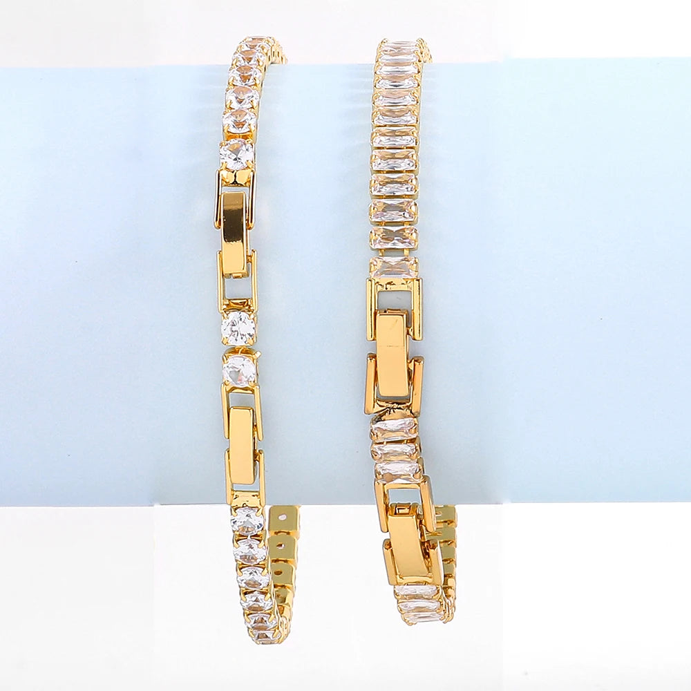 Gold Color Tennis Bracelet – Cubic Zirconia Stainless Steel