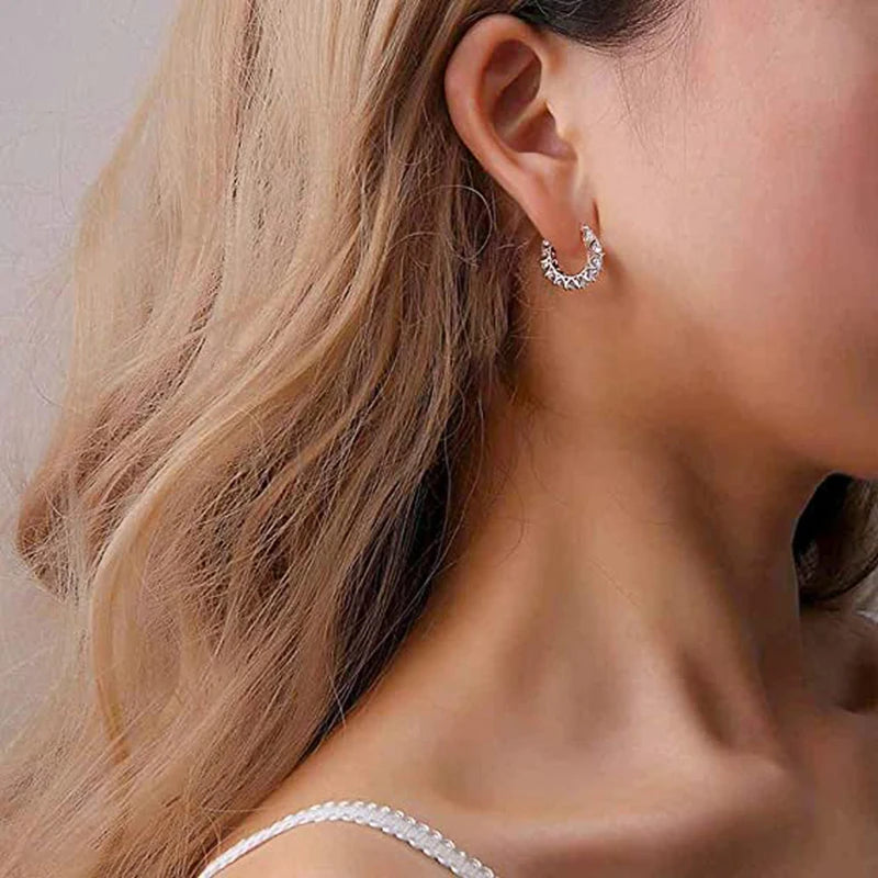 Paved Crystal CZ Hoop Earrings elegant Statement Design