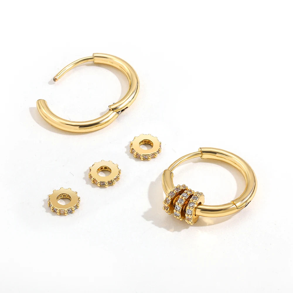 Small Gold Tone Huggie Hoop Earrings stainless Steel with CZ Charm