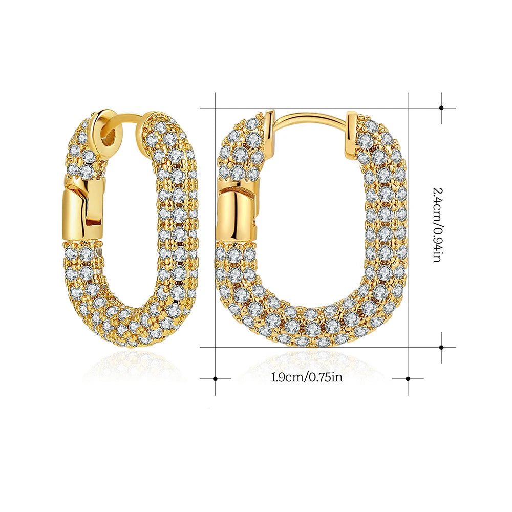 Gold Color Cubic Zirconia Hoop Earrings round Classic Design