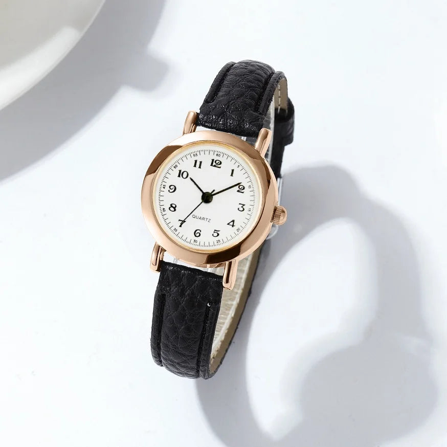 Women’s Small Arabic Numeral Quartz Watch – Leather Band