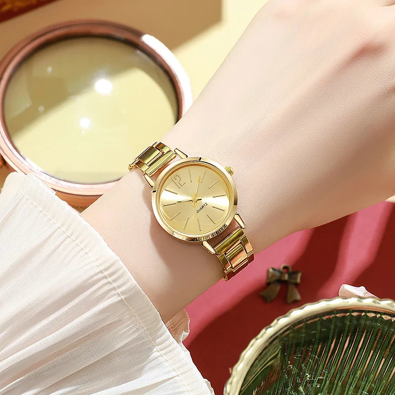 Women’s 2-Piece Watch & Bracelet Set – Gold Quartz Wristwatch