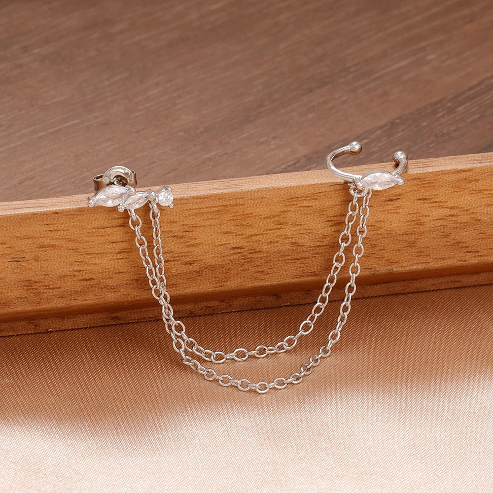 14K Gold Plated Tassel Drop Earrings – Stainless Steel with Zircon