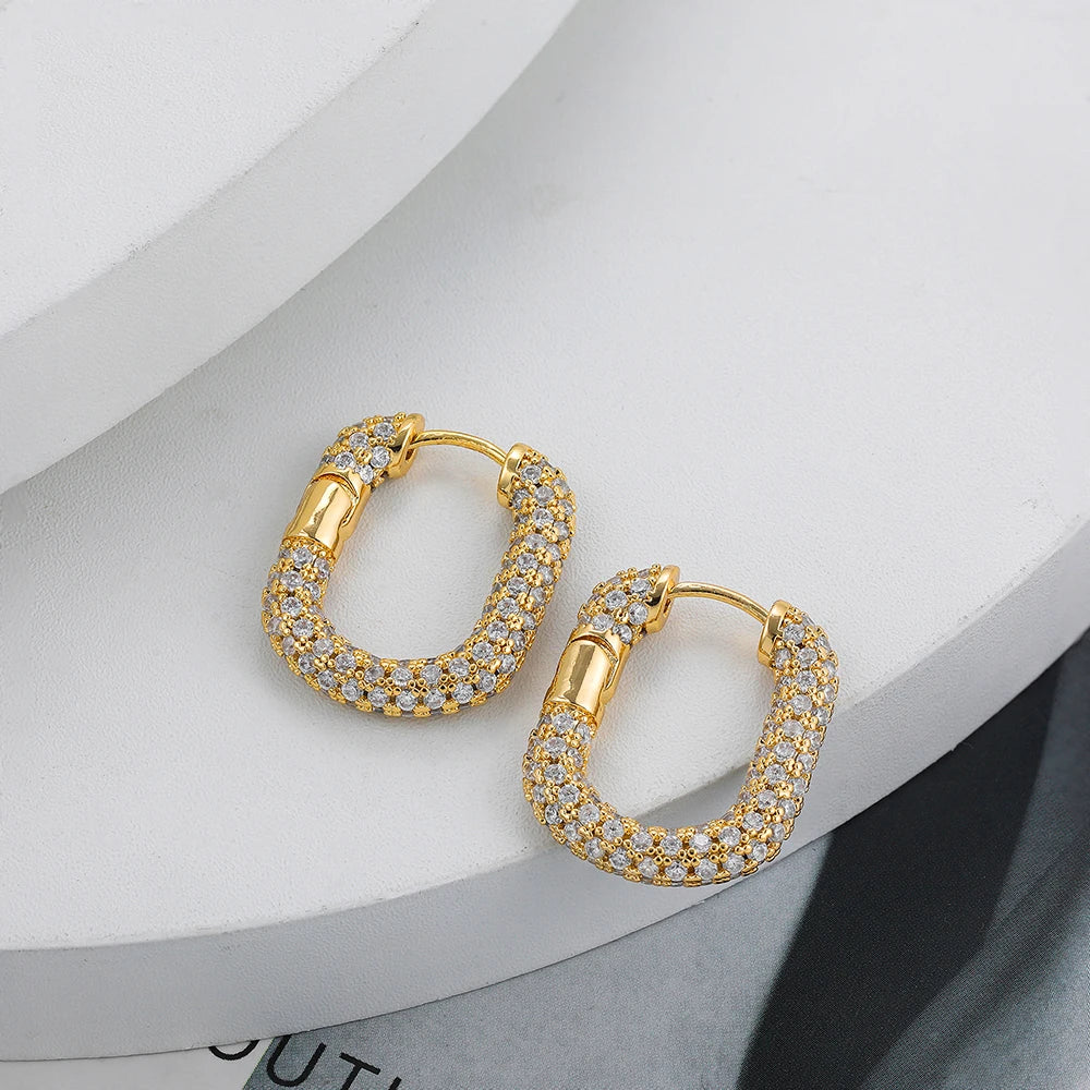 Gold Color Cubic Zirconia Hoop Earrings round Classic Design