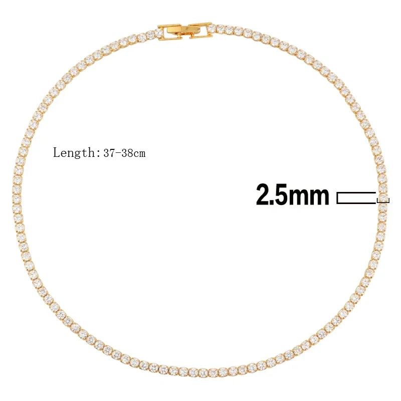 14K Gold Tennis Necklace – Crystal Chain Choker