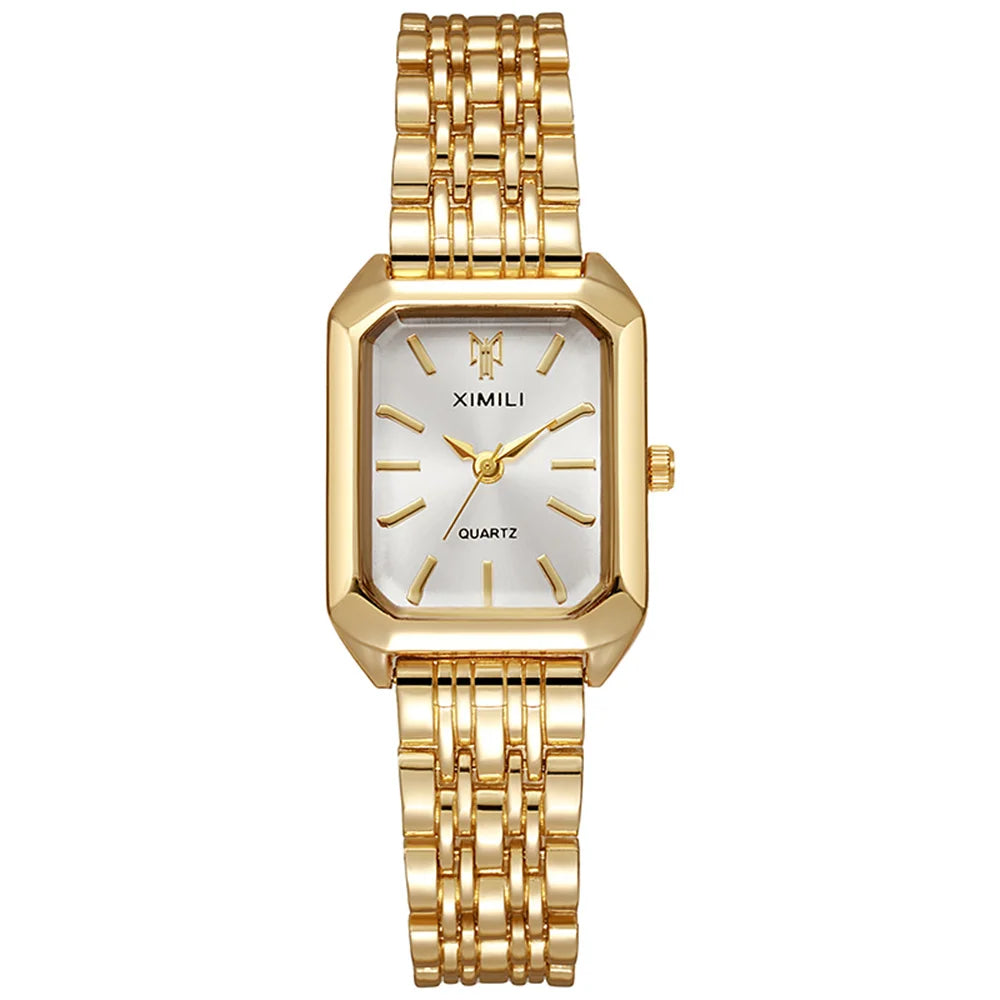 Women’s Gold Plated Rectangle Quartz Watch minimalist Stainless Steel Design