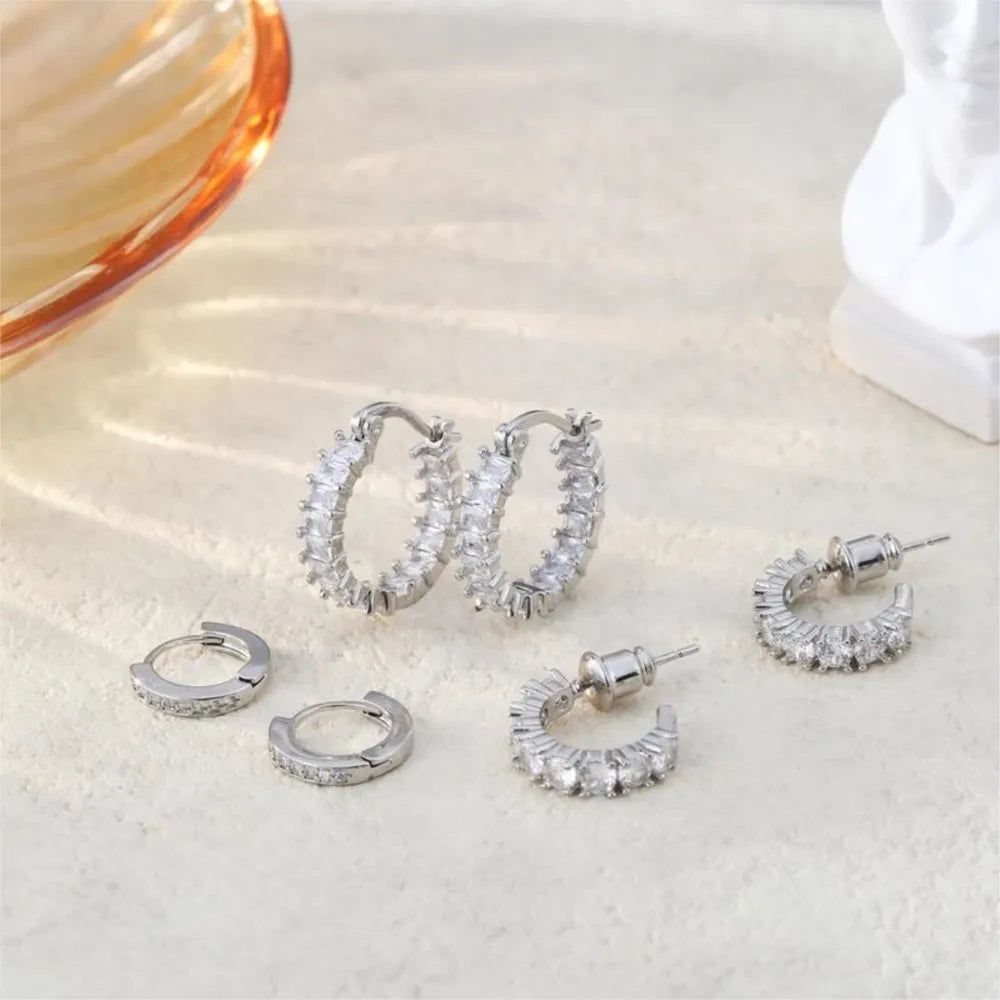 3-Piece Gold-Plated Huggie Hoop Earrings Set – Cubic Zirconia