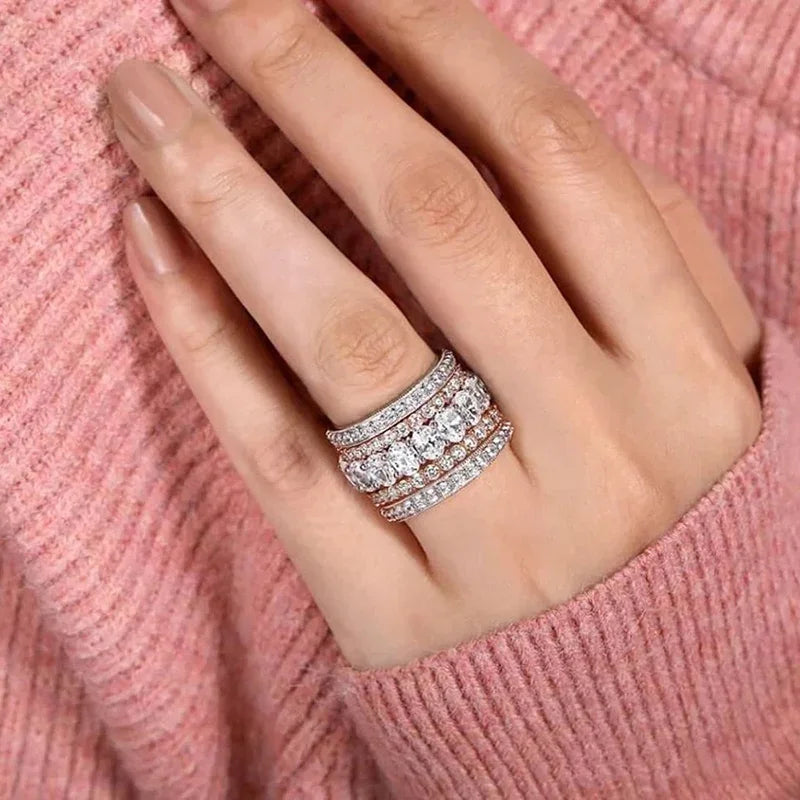 Two-Tone Wide Ring with Cubic Zirconia Luxury Statement Style