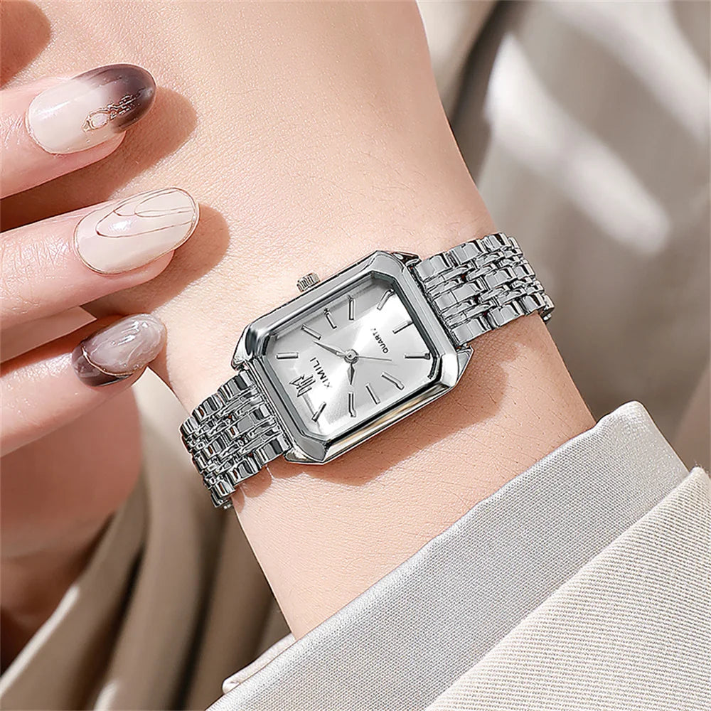 Women’s Gold Plated Rectangle Quartz Watch minimalist Stainless Steel Design