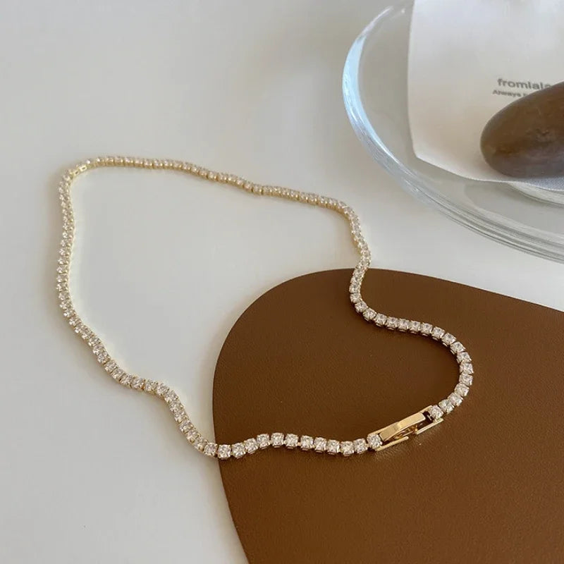 14K Gold Tennis Necklace – Crystal Chain Choker