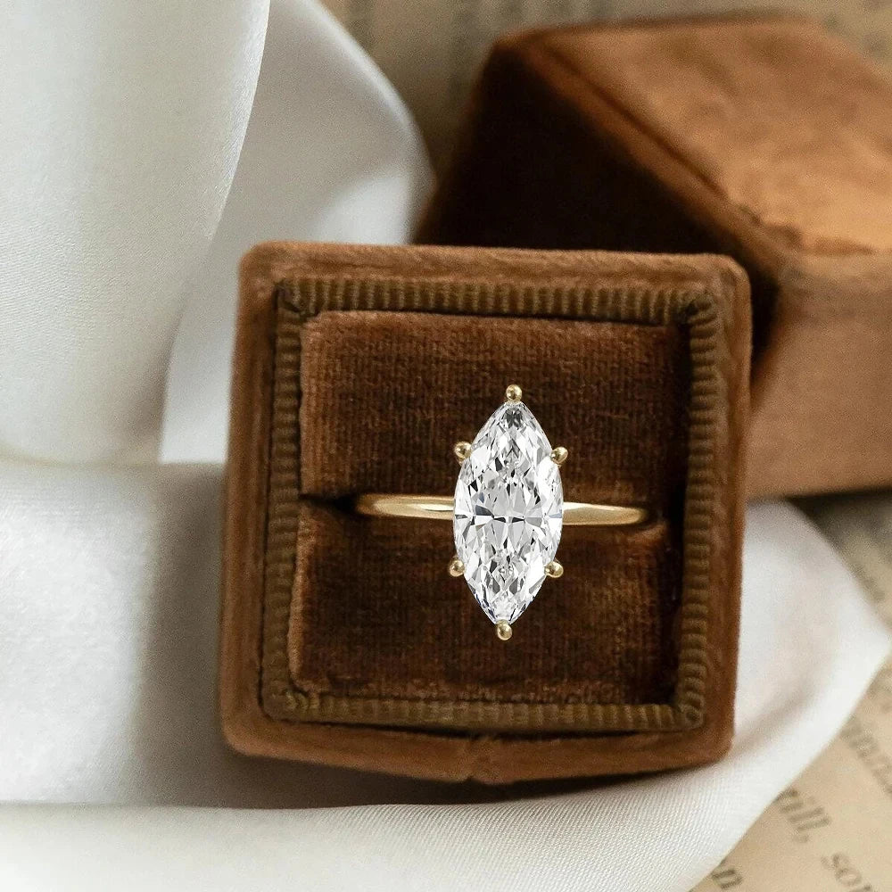 Marquise Cut Moissanite Engagement Ring 925 Sterling Silver with GRA Certificate