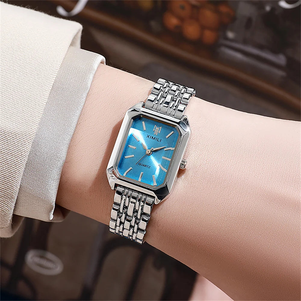 Women’s Gold Plated Rectangle Quartz Watch minimalist Stainless Steel Design