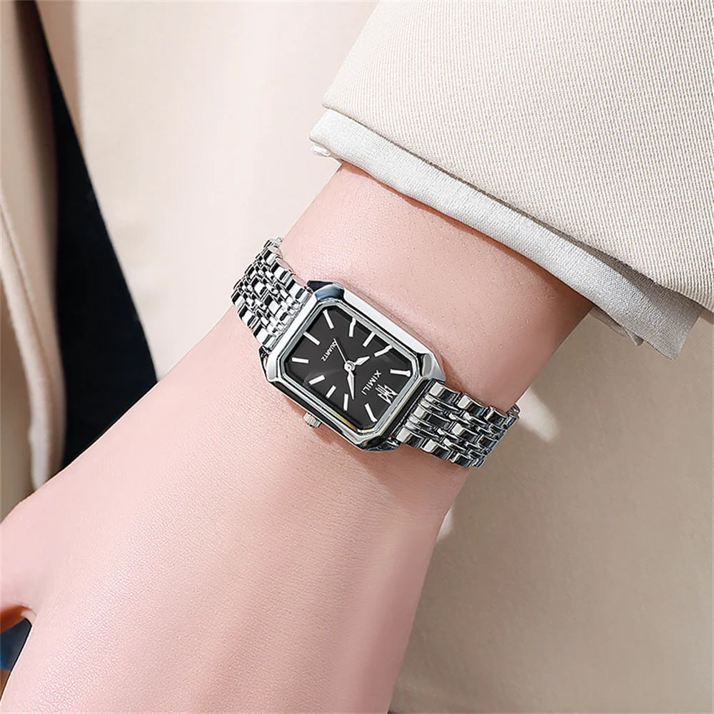 Women’s Gold Plated Rectangle Quartz Watch minimalist Stainless Steel Design