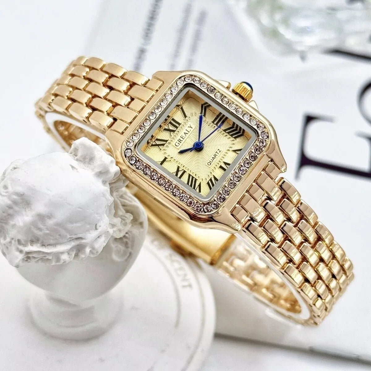Women’s Square Quartz Watch with Rhinestones