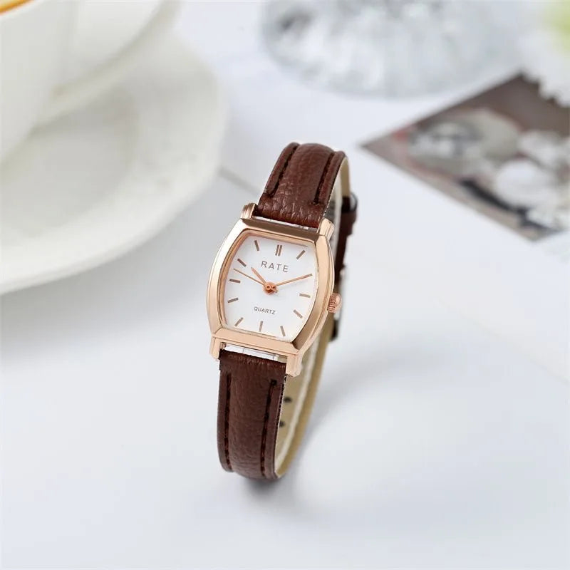 Women’s Small Arabic Numeral Quartz Watch – Leather Band