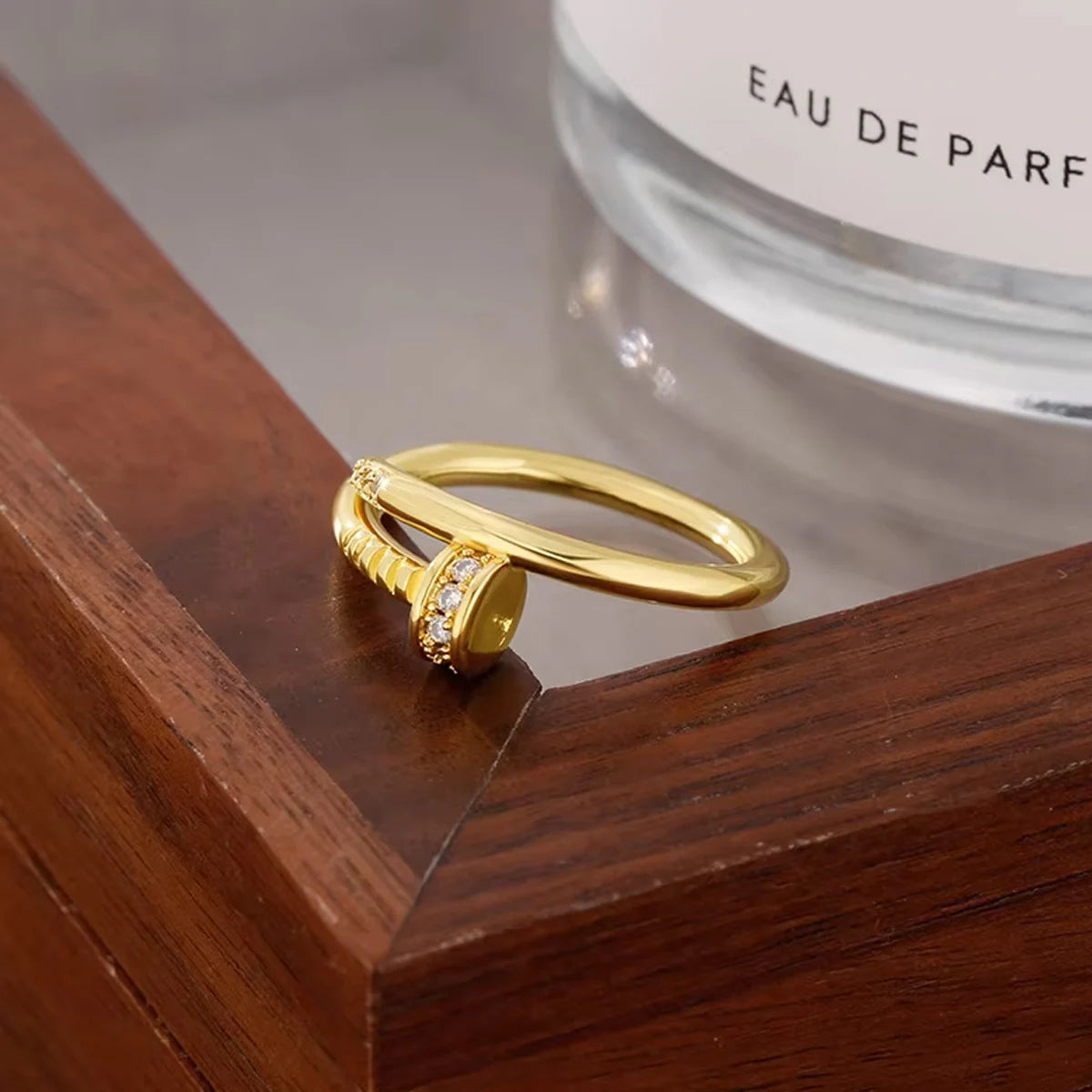 Gold Color Shiny Zircon Nail Ring for Women Light Luxury Adjustable Rings