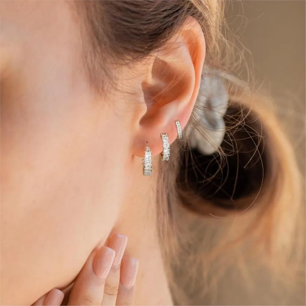 3-Piece Gold-Plated Huggie Hoop Earrings Set – Cubic Zirconia