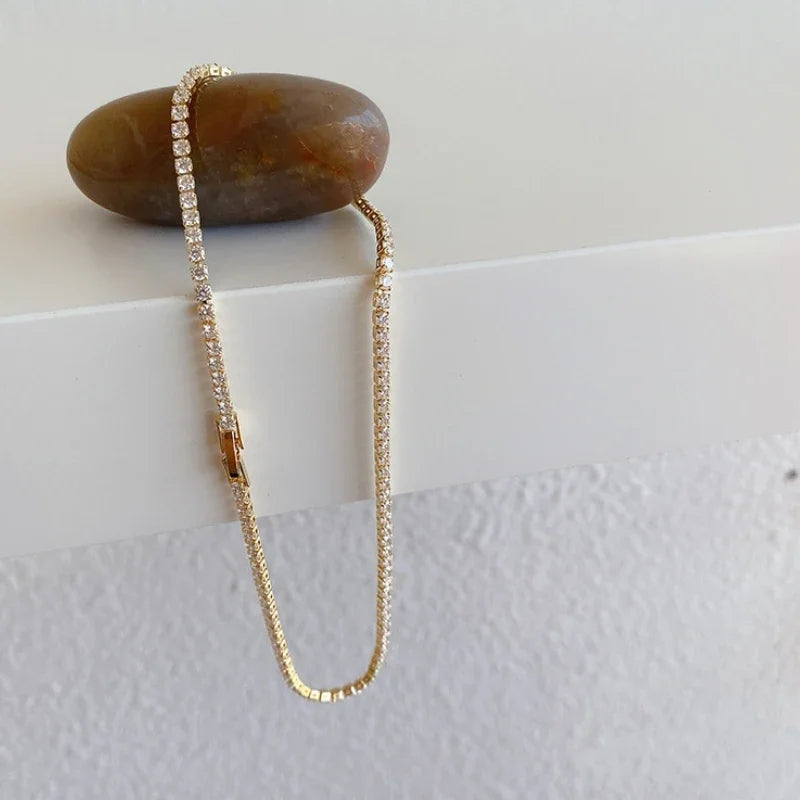 14K Gold Tennis Necklace – Crystal Chain Choker