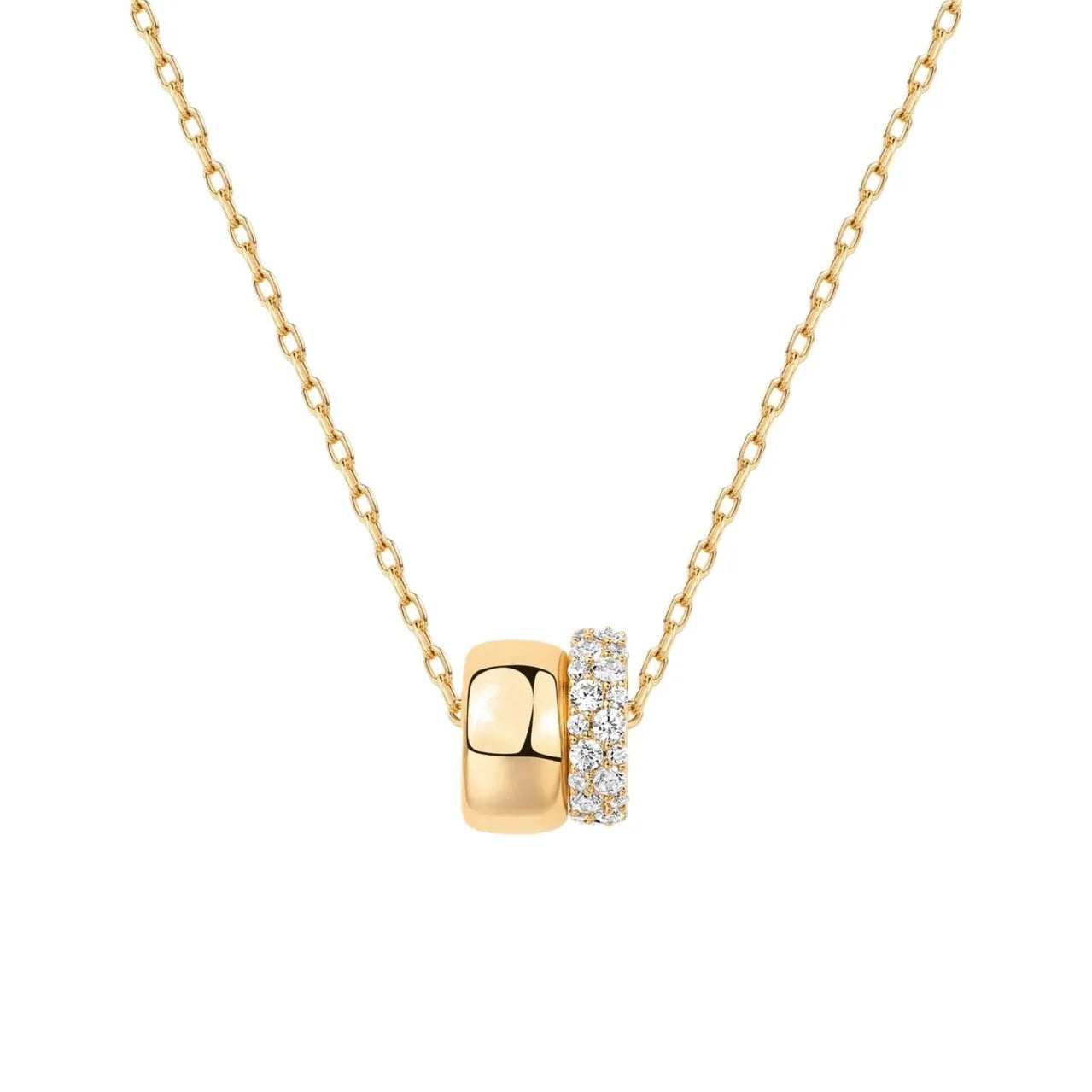 14K Gold Plated Rondelle Pendant Necklace – Two-Tone Cubic Zirconia Design