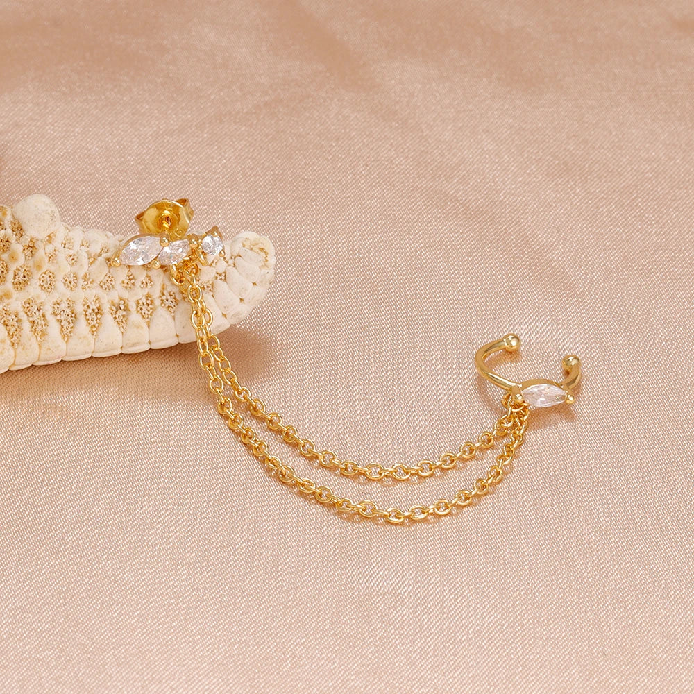 14K Gold Plated Tassel Drop Earrings – Stainless Steel with Zircon