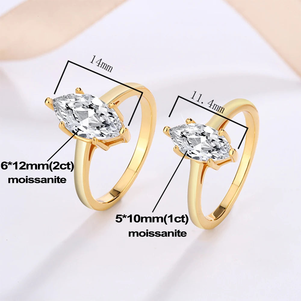 Marquise Cut Moissanite Engagement Ring 925 Sterling Silver with GRA Certificate