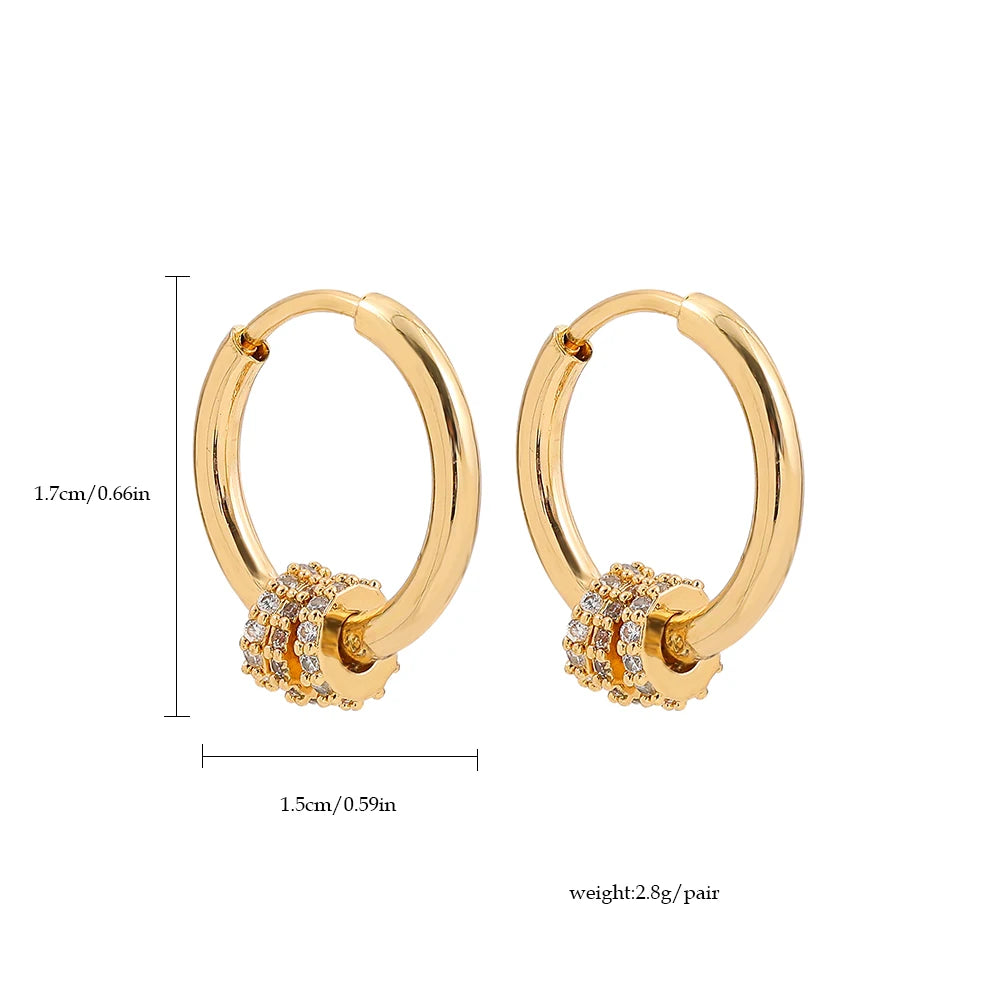 Small Gold Tone Huggie Hoop Earrings stainless Steel with CZ Charm