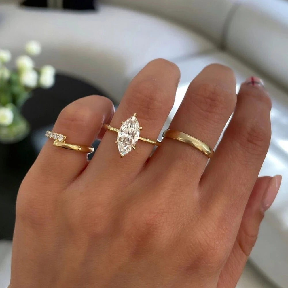 Marquise Cut Moissanite Engagement Ring 925 Sterling Silver with GRA Certificate