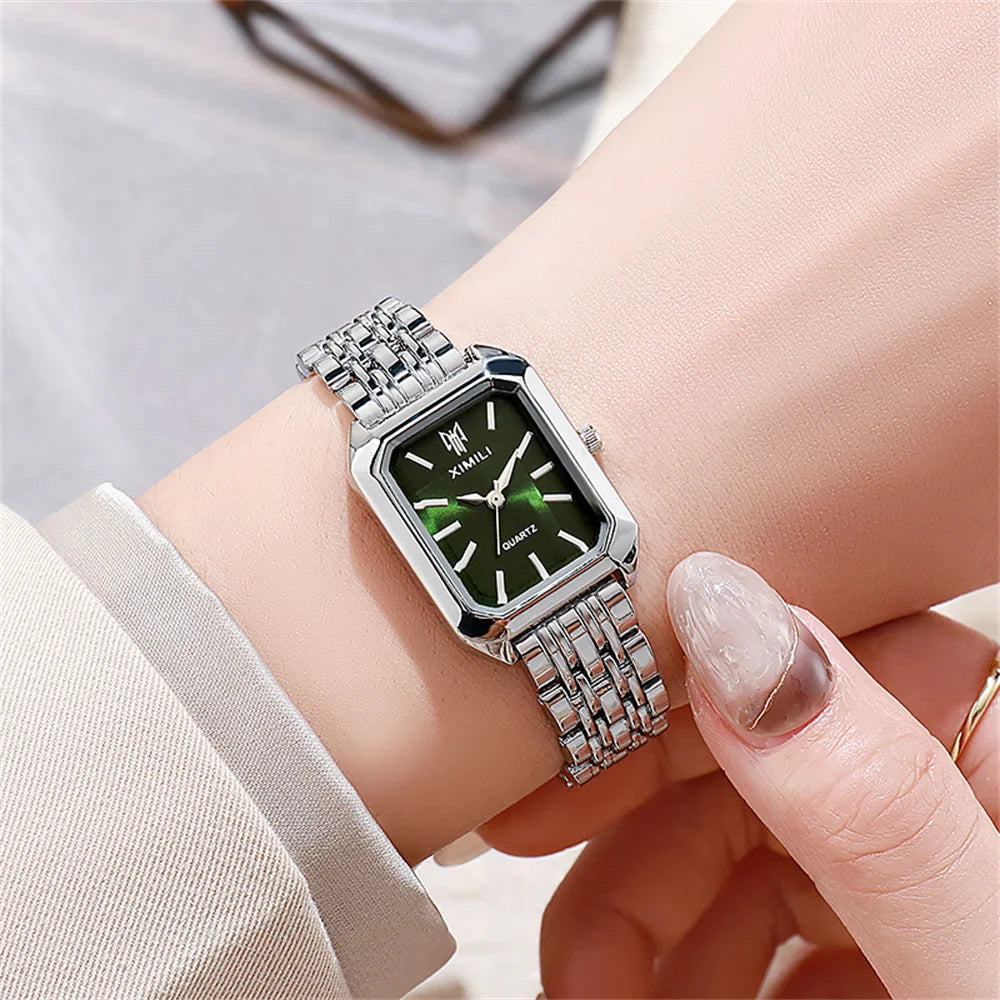 Women’s Gold Plated Rectangle Quartz Watch minimalist Stainless Steel Design