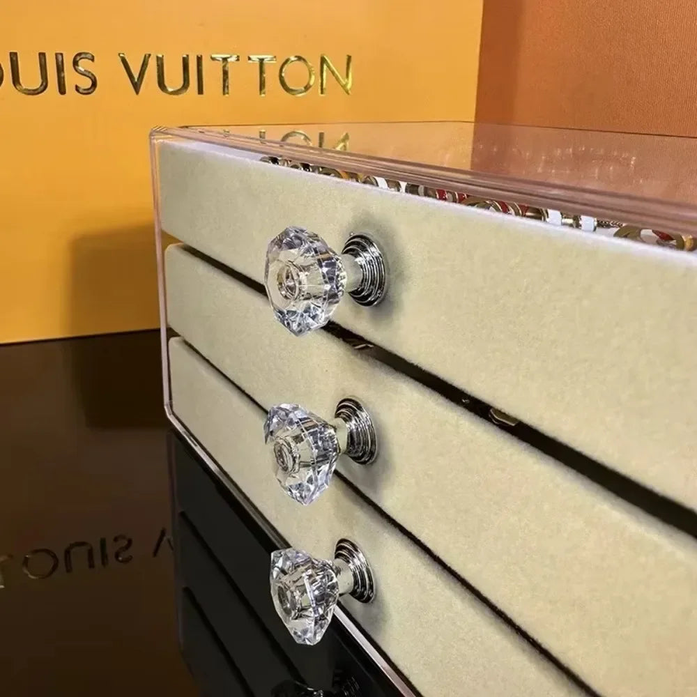 Velvet Jewelry Organizer with 3 Drawers – Stackable Acrylic Storage Box