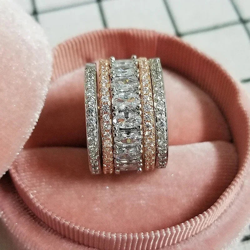 Two-Tone Wide Ring with Cubic Zirconia Luxury Statement Style