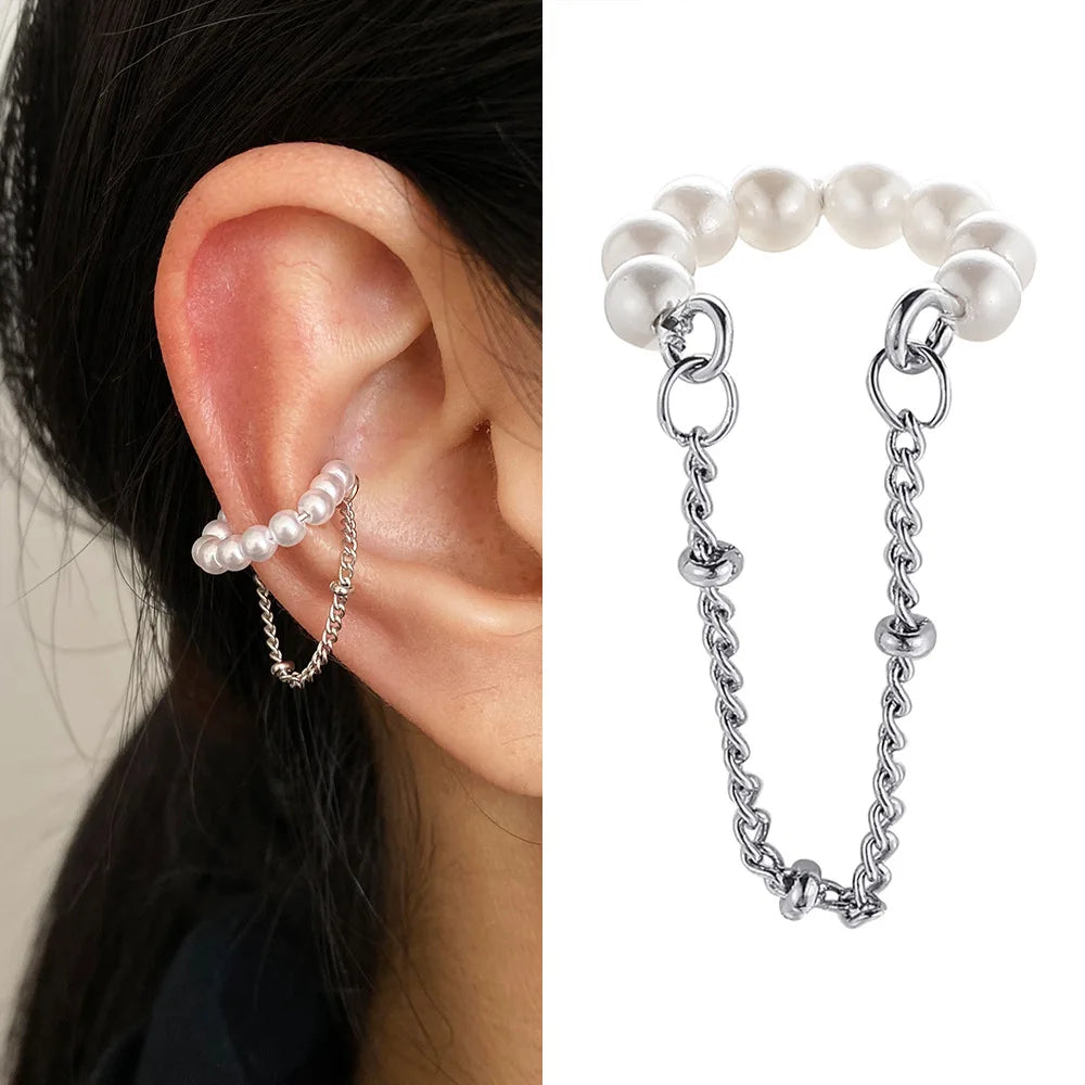 Multi-Layer Clip Earrings with Zircon & Pearl – No Piercing Tassel Design